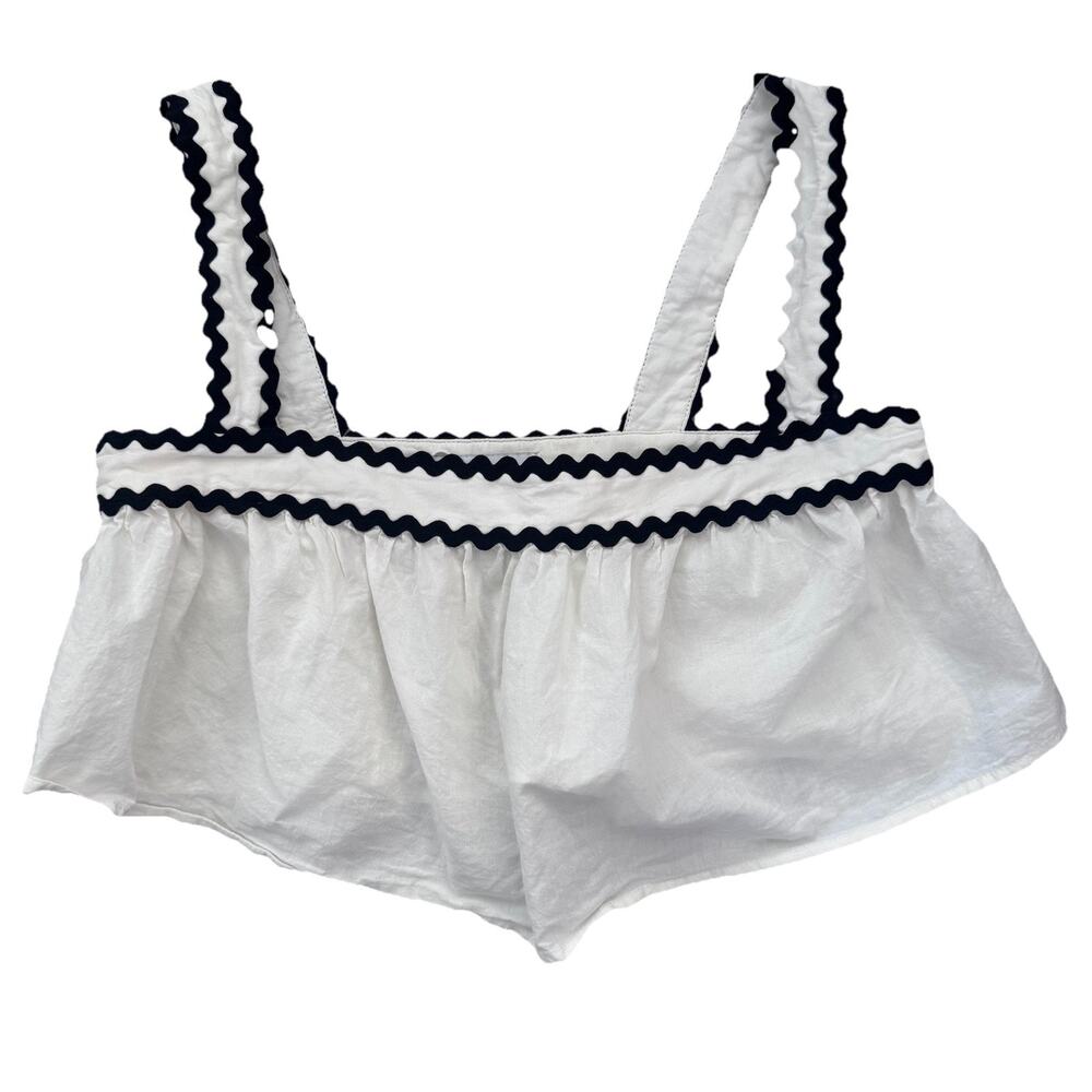 New Petal & Pup Urban Outfitters Ric Rac White Black Trim Top Womens XS